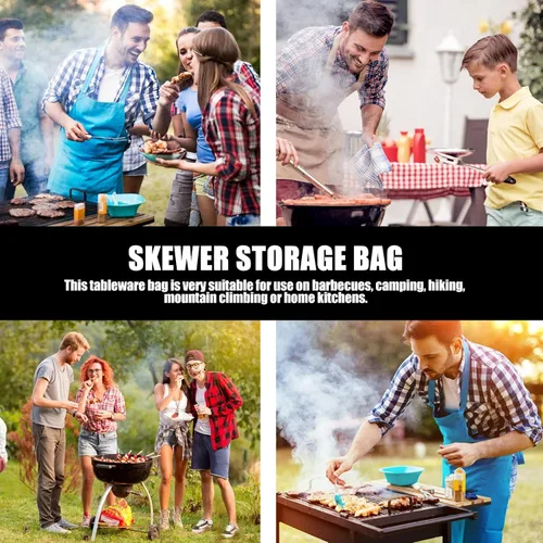 Vista 7 de DOITOOL Bolsa de almacenamiento para palos de barbacoa, bolsa impermeable para herramientas de barbacoa, bolsa de almacenamiento de brochetas, bolsa