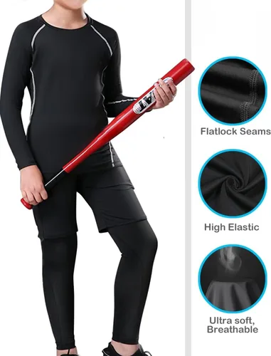 Vista 4 de Paquete de 4 pantalones de compresión para niños y jóvenes, mallas atléticas, capa base debajo de los pantalones, equipo para deportes de fútbol