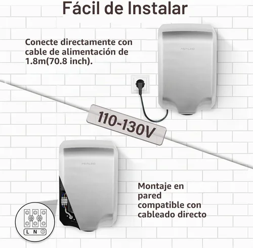 Vista 3 de Secador de manos para baño comercial, certificado UL y compatible con ADA, ventilador de mano eléctrico automático, interruptor de aire Acero