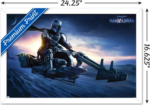 Vista 26 de Star Wars: The Mandalorian - Póster de pared Grogu Sunset Speeder, 34 pulgadas de largo x 22.4 W, versión premium sin marco