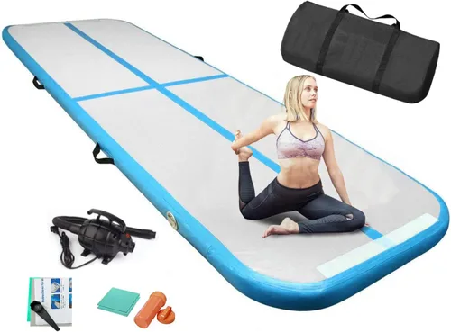 Vista 7 de EDOSTORY Colchoneta inflable de gimnasia de aire de 10, 13, 16, 20 pies, 4 pulgadas de grosor, pistas de gimnasia para el hogar, entrenamiento