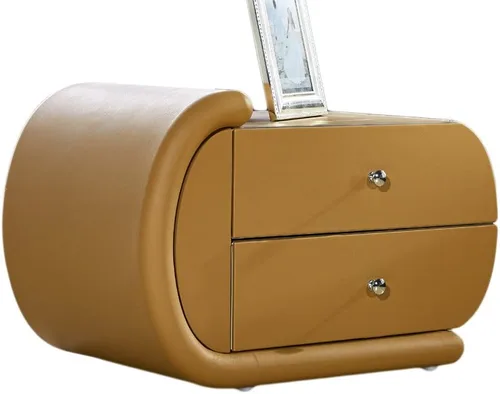 Vista 6 de Container Furniture Direct Thompson Collection - Mesita de noche contemporánea tapizada de piel sintética con tiradores de cajón cromados, estándar