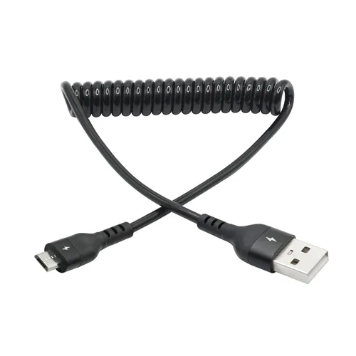 Vista 5 de Cable de resorte de expansión micro USB de 1 a 2 pies, USB en espiral a macho a micro USB macho cable de resorte de carga y transferencia de datos