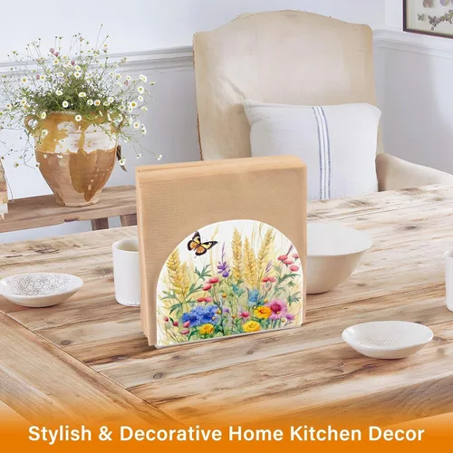 Vista 5 de Servilletero rústico con flores silvestres y mariposas para mesas, servilleteros de acrílico transparente, servilleteros de cóctel para cocina