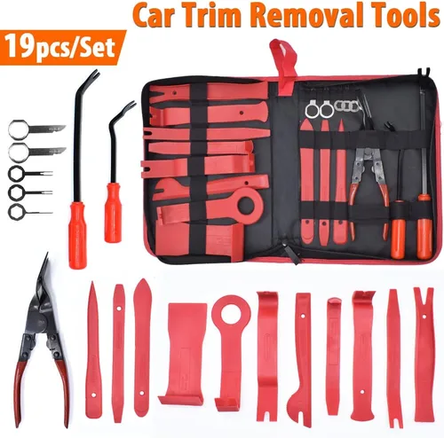 Vista 6 de Herramienta de extracción de molduras de 19 piezas, juego de herramientas de reparación de alicates de clips automáticos, kit de reparación
