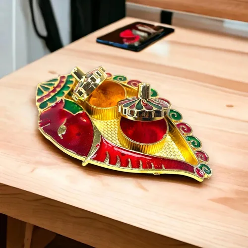 Vista 8 de LOVENSPIRE Ganesh Shankh Haldi Kumkum Holder Roli Chawal/soporte de arroz Festival indio Rakhi Pooja Thali Pooja Regreso Regalo de inauguración