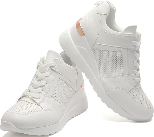 Vista 6 de YZ Tenis de cuña de moda para mujer, con tacón alto, con cordones y plataforma