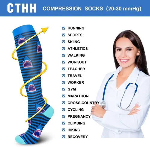 Vista 4 de CTHH 57 pares de calcetines de compresión para la circulación de mujeres y hombres, el mejor apoyo para correr, atletismo, enfermería, viajes
