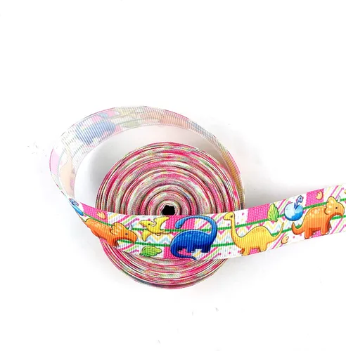 Vista 2 de Heyiwell Cinta de grogrén con estampado de dinosaurio multicolor de 10 yardas para regalos, lazos para el cabello, manualidades de bricolaje
