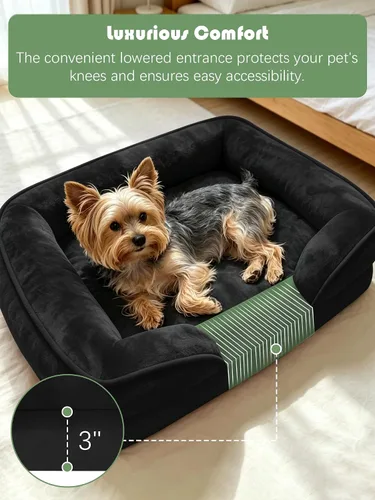 Vista 3 de Spotted Play Cama ortopédica para perros con lados, sofá cama para perros pequeños, sofá cama de espuma de apoyo para mascotas con funda extraíble