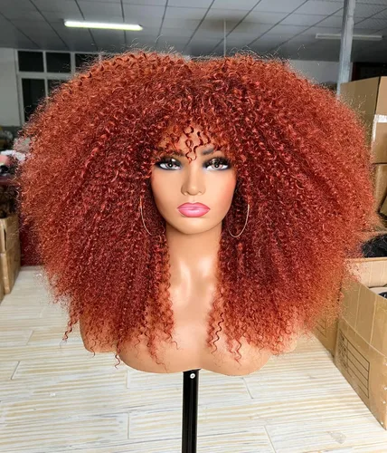 Vista 15 de Sweece - Peluca afro larga y rizada con flequillo para mujeres negras, peluca de cabello rizado de 17 pulgadas (17 pulgadas, negro)
