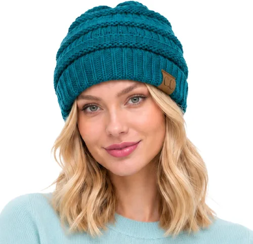 Vista 17 de C.C Exclusives Gorro de Punto de Cable - Gorros Gruesos, Suaves y Cálidos de Punto Grueso Chenille Teniente Mel Gris