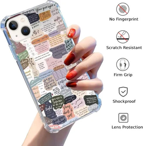 Vista 2 de Funda estética con versículos bíblicos compatible con iPhone 14 Plus, bonita funda cristiana con citas positivas para iPhone 14 Plus