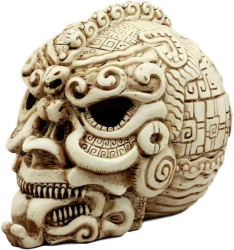 Vista 4 de Ebros Gift Estatua de calavera de cráneo de serpiente de Quetzalcóatl azteca de Halloween