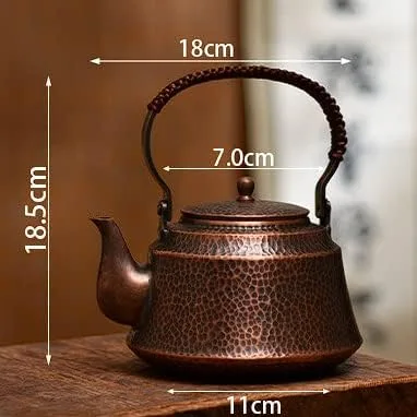 Vista 2 de kkekos Tetera de cobre hecha a mano de 33.8 fl oz tetera china para estufa sin recubrimiento (marrón)