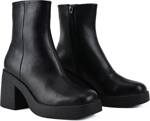 Vista 2 de Peach Ting - Botines para mujer tacón de plataforma gruesa con cierre de cremallera lateral color negro Audi3