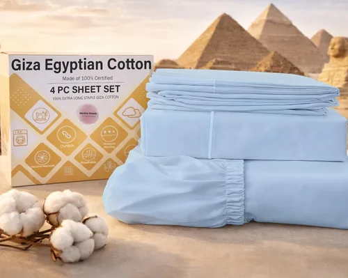 Vista 15 de MyGiza Sheets, Juego de sábanas 100% de algodón egipcio Giza, tamaño individual, para adaptarse a colchones de hasta 15 pulgadas de profundidad