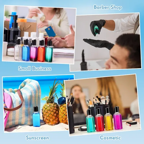 Vista 4 de Domensi 24 recipientes de plástico para botellas con tapa de disco, botellas de viaje, reutilizables, vacíos, para artículos de tocador, recipientes