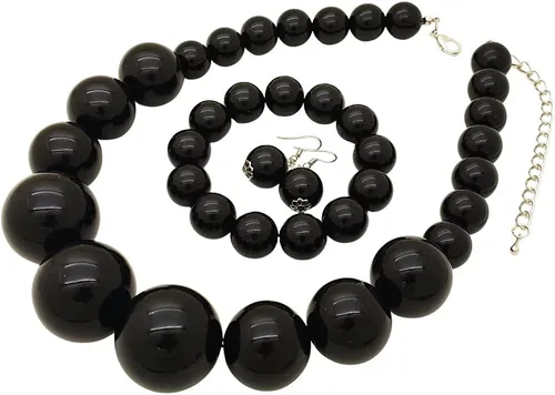 Vista 2 de Juego de collar, pulsera y aretes de perlas de imitación grandes para mujer