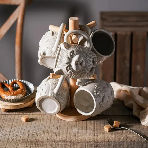 Vista 9 de Taza de café de cerámica de gato blanco de 20 onzas, taza de café grande de cerámica, taza con patrón de gato 3D novedoso para café, té, cacao