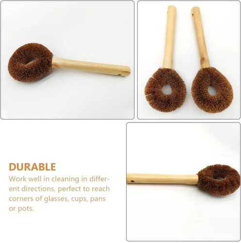 Vista 3 de TEHAUX Cepillo para ollas con mango de madera de 9.44 pulgadas para sartenes, woks y platos, herramienta de limpieza eficaz de agarre cómodo