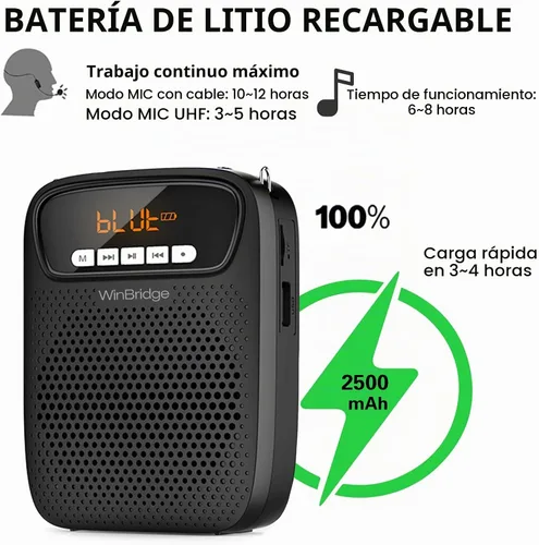 Vista 4 de Amplificador de voz portátil, auriculares inalámbricos y con cable, micrófono con altavoz, mini micrófono personal ligero para profesores