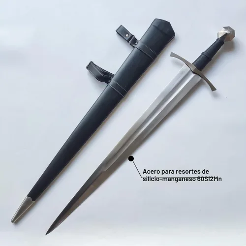 Vista 8 de Medieval Full Tang Spring Steel Knight Arming Sword with Scabbard for Outdoor Use, Practice, Collection