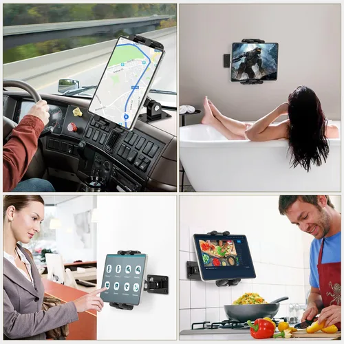 Vista 4 de Soporte de pared para tableta, soporte de pared ajustable de 360° para todos los dispositivos de 4.7 a 12.9 pulgadas y teléfonos inteligentes