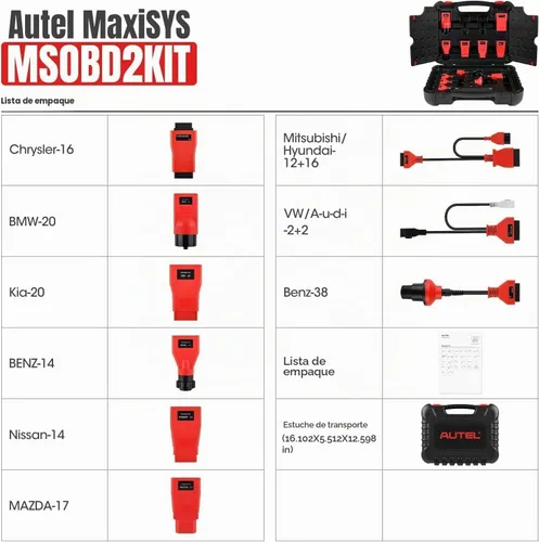 Vista 4 de Autel MaxiSys MSOBD2KIT Kit de adaptador no OBDII, 9 conectores de diagnóstico OBD con funda de transporte moldeada por soplado resistente