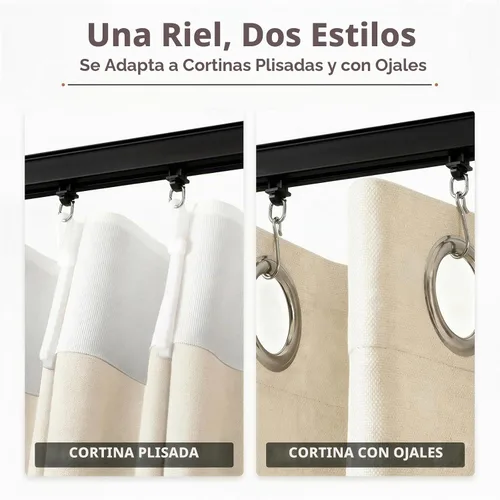 Vista 4 de ChadMade Kit de riel de cortina para montaje en techo o pared con ganchos, 3 pies a 6 pies de longitud ajustable para sala de estar, dormitorio