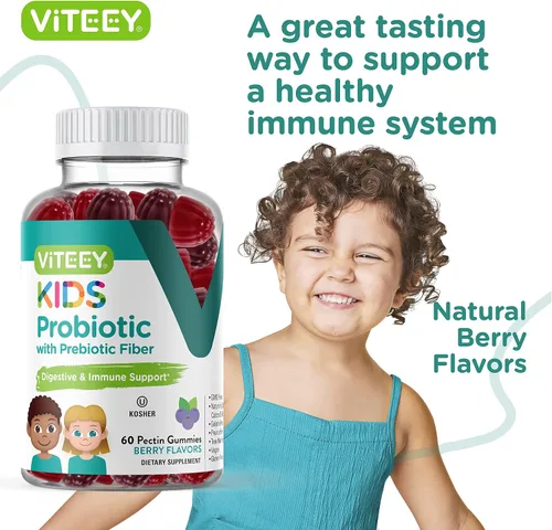 Vista 6 de Viteey - Gomitas probióticas para niños, más fibra de prebióticos, 2 mil millones de UFC Digestive Health, Gut Health, Constipation Relief for