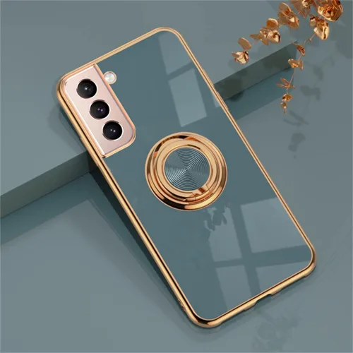 Vista 13 de EYZUTAK Caja magnética galvanizada del sostenedor del anillo para Samsung Galaxy S21 5G, 360 grados con la rotación del anillo del dedo del metal