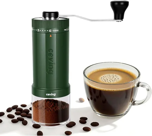 Vista 13 de Mini molinillo de café manual con 40 configuraciones ajustables, molinillo de granos de café portátil de mano con capacidad de 30g, molinillo
