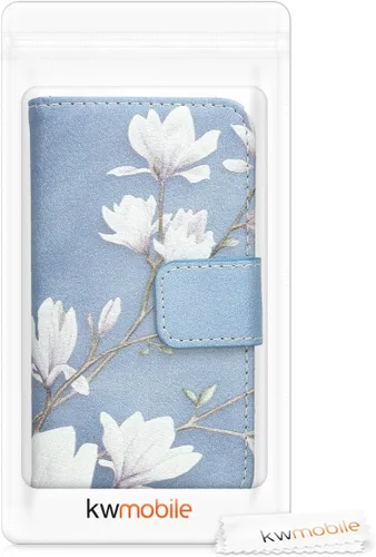 Vista 7 de kwmobile Funda tipo cartera compatible con Apple iPhone 4 y 4S, magnolias gris topo, blanco, azul y gris