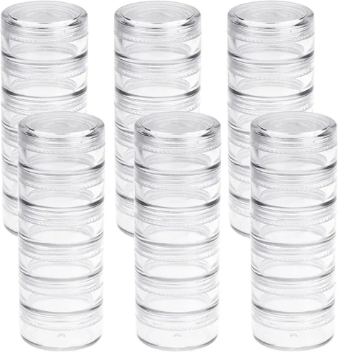 Vista 9 de 3 juegos de recipientes de plástico apilables de 6 capas, caja de almacenamiento transparente de cosméticos de 0.35 oz/0.3 fl oz, tarros