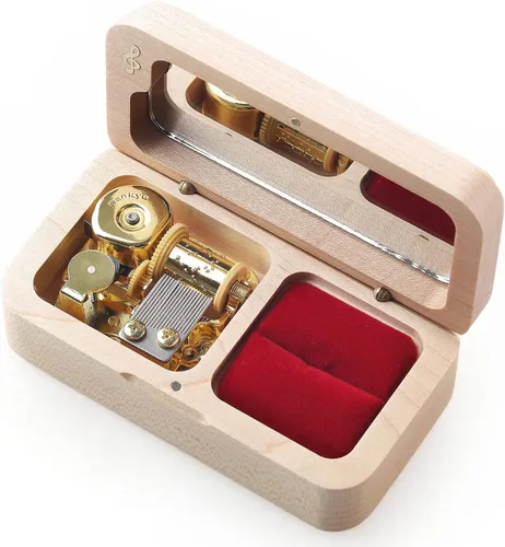 Vista 8 de SOFTALK Joyero de madera vintage para anillos musicales, regalos para propuestas, compromiso, boda, Navidad, cumpleaños, día de San Valentín