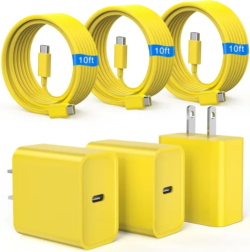 Vista 7 de Cargador de carga rápida para iPhone 16 y 15, paquete de 3 cargadores USB C PD de 20 W con cable de 10 pies, cable USB C tipo C para iPhone 16/16