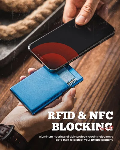 Vista 37 de DUGRAFT Tarjetero para tarjetas de crédito con bolsillo para dinero, minimalista, delgado, de aluminio, de metal, para hombres, con bloqueo RFID