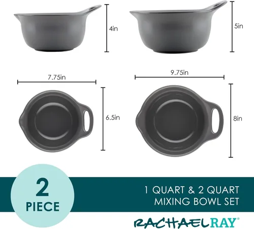 Vista 2 de Rachael Ray Ceramics - Juego de cuencos para mezclar con boquilla de vertido, 1 cuarto de galón y 2 cuartos de galón, color gris oscuro