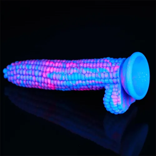 Vista 7 de Monster Consolador Colorido Grano Grande Maíz Adulto Sexo Juguete con Fuerte Ventosa 8 Pulgadas Flexible Suave Consoladores Vegetales - Azul