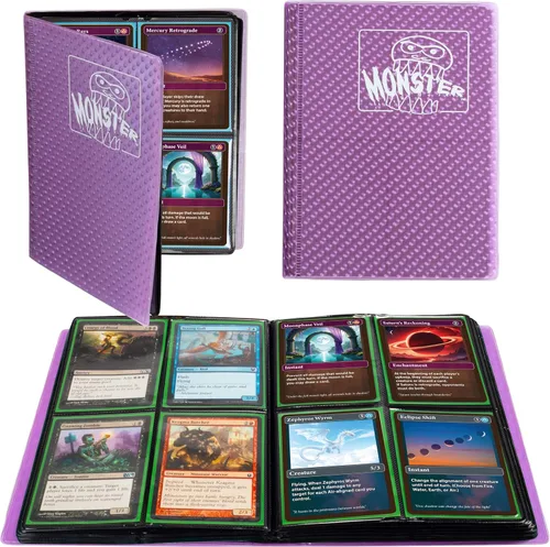 Vista 12 de Monster - Carpeta para tarjetas coleccionables de 4 bolsillos, álbum Holofoil negro, protección TCG antirrobo y anticaídas con bolsillos laterales