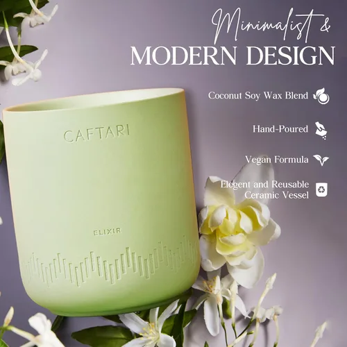 Vista 3 de CAFTARI Vela de Aromaterapia de Lujo Perfumada con Bergamota, Mandarina y Acorde de Té 60 Horas de Combustión Cera Limpia de Coco y Soja