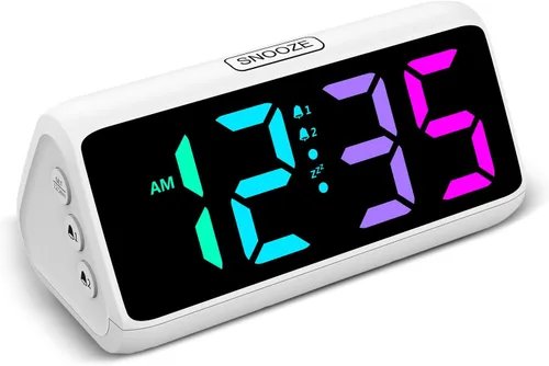 Vista 10 de Reloj despertador Netzu extra fuerte para personas que duermen pesadas, relojes despertador RGB para dormitorios para adultos mayores y niños, reloj