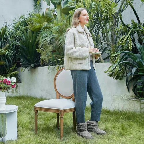 Vista 2 de HomeTop Pantuflas para botas de mujer con espuma viscoelástica cálida, para interiores y exteriores, con suela de goma