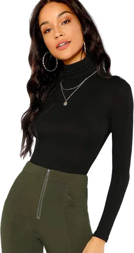 Vista 3 de Floerns - Camiseta de manga larga para mujer cuello alto básica y de corte ajustado