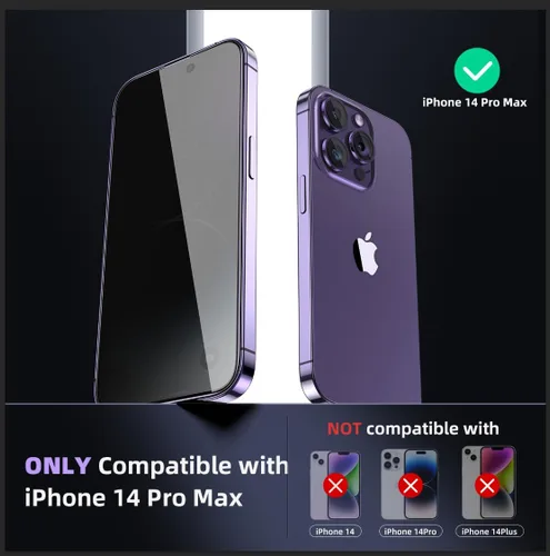 Vista 2 de Protector de pantalla de privacidad Ruwa para iPhone 14 Pro Max [Pack de 3] [17 cm] Película de vidrio templado para pantalla con marco
