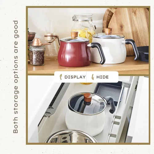 Vista 6 de Olla instantánea pequeña "ToMay dolce" elegante blanco de 6.3 pulgadas (6.3 in) 3.2 cuartos de galón para 1-2 tazas mini lindo arroz y ramen olla