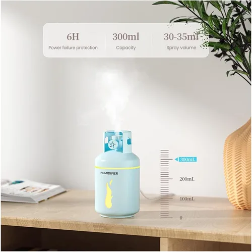 Vista 6 de TTPP Humidificador 3 en 1 con luz nocturna pequeño ventilador 10.1 fl oz portátil mini coche USB humidificador para el hogar coche dormitorio Azul
