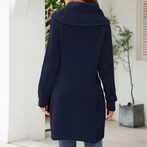 Vista 4 de Vestidos de manga larga para mujer, suéter de punto con capucha, básicos, largos, para otoño e invierno, 2023 a la moda