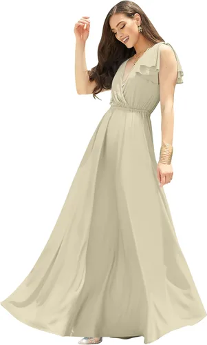 Vista 23 de KOH KOH Vestido largo maxi para mujer 2025 con cuello en V, sin mangas, con volantes, para dama de honor, baile de graduación Negro